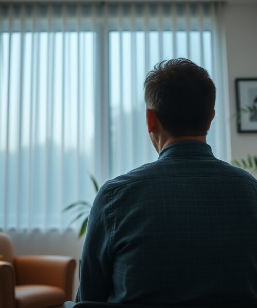 a client sits in a counselling office